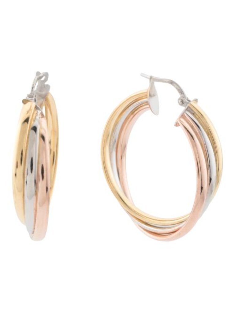 Milor Silver Made In Italy Tricolor Veronese Shiny Hoop Earrings